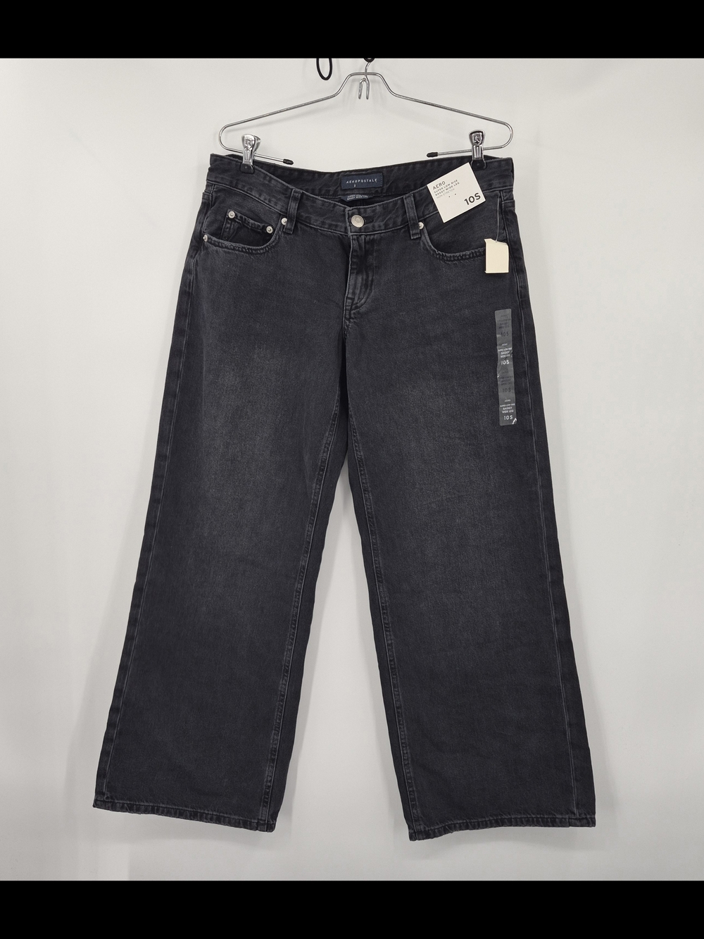 Aeropostale Super Low Rise Baggy Wide Leg Jeans Womens 10S Black Denim